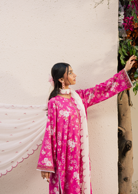 Fuchsia Printed Embroidered Suit