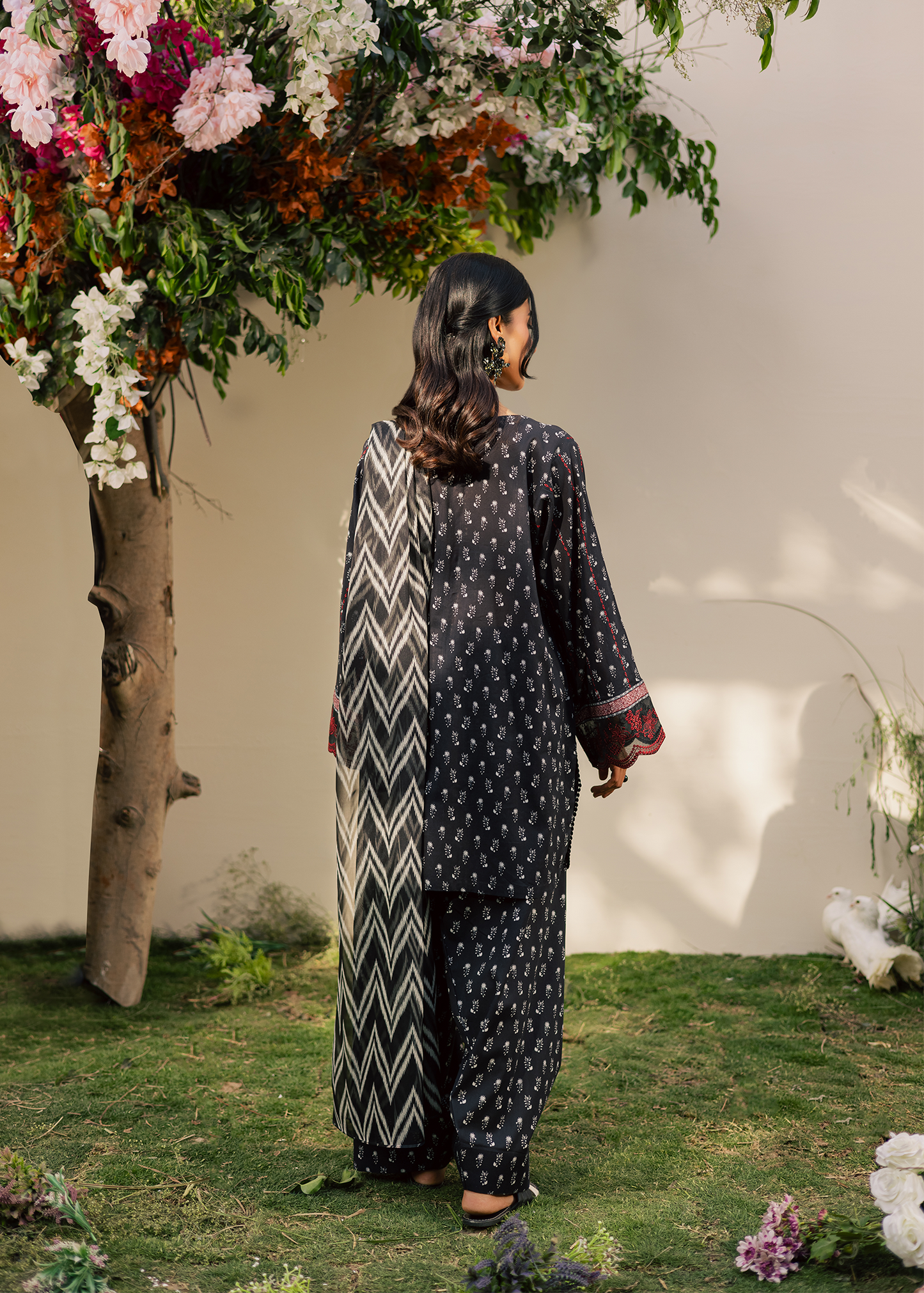 Black Printed Embroidered Suit