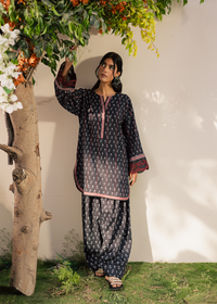 Black Printed Embroidered Suit