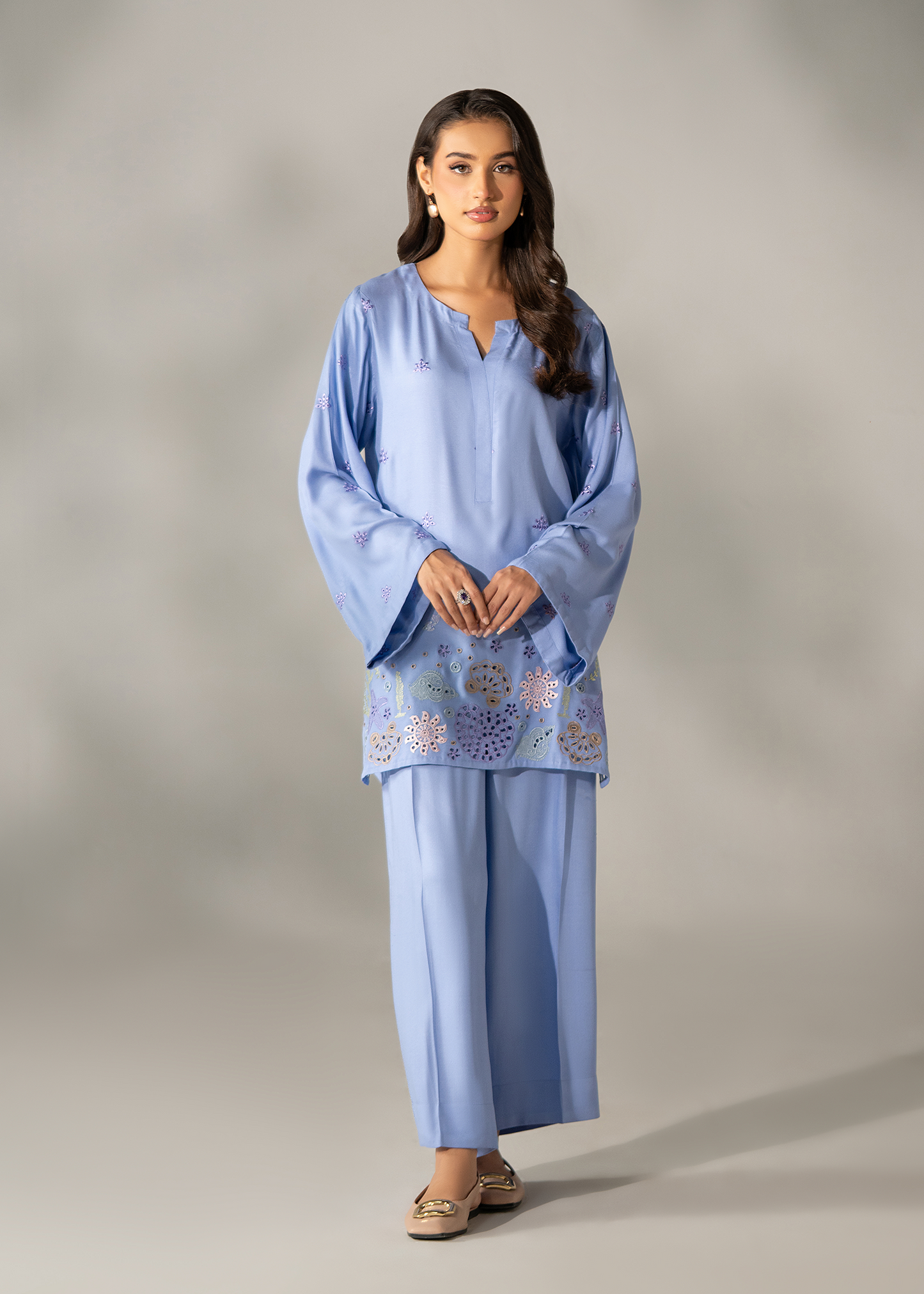 Periwinkle Purple Embroidered Co-ord set