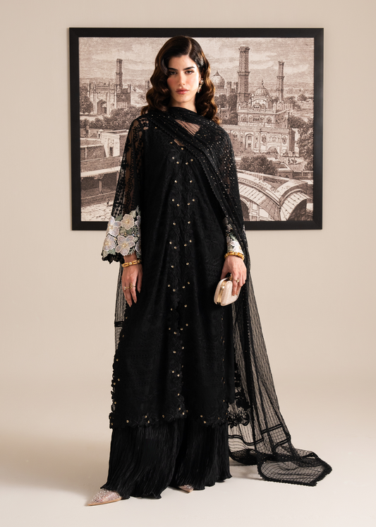 Black Emboridered Net Festive Pret