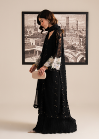 Black Emboridered Net Festive Pret