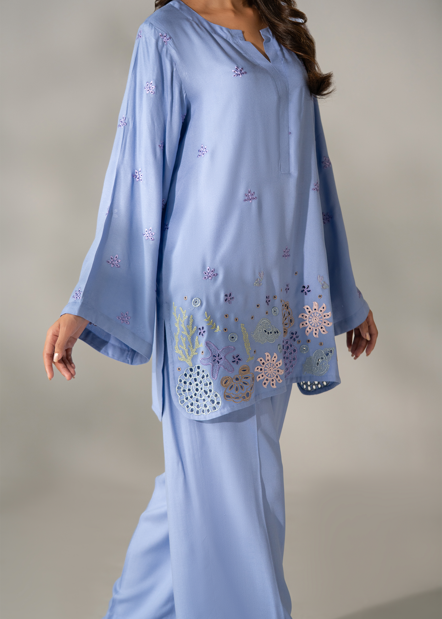 Periwinkle Purple Embroidered Co-ord set