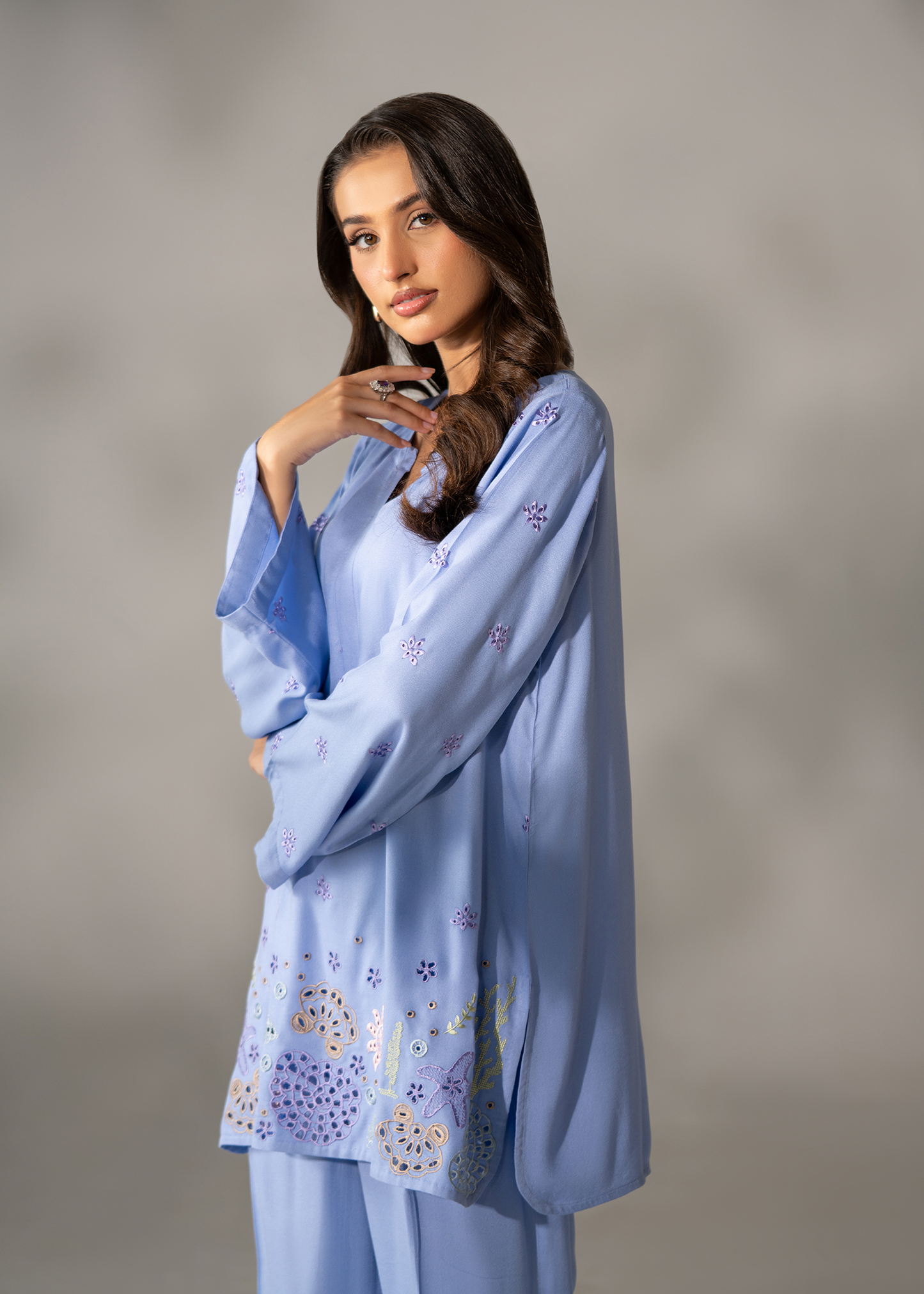 Periwinkle Purple Embroidered Co-ord set