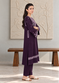 Purple Embroidered Karandi 2 PC Suit