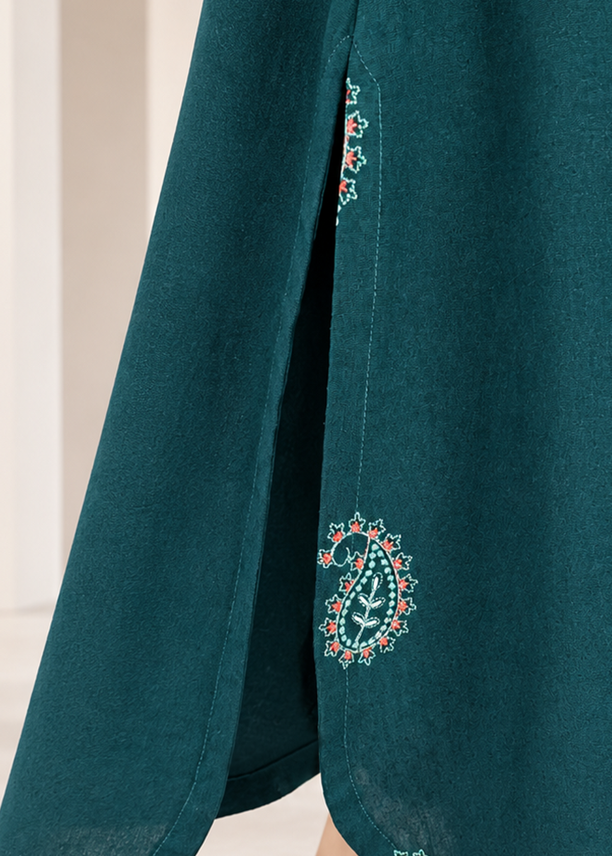 Teal Green Embroidered Karandi 2 PC Suit