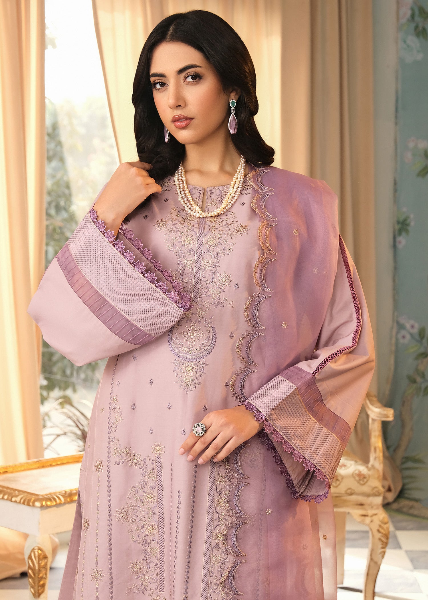 Tea Pink Embroidered Suit
