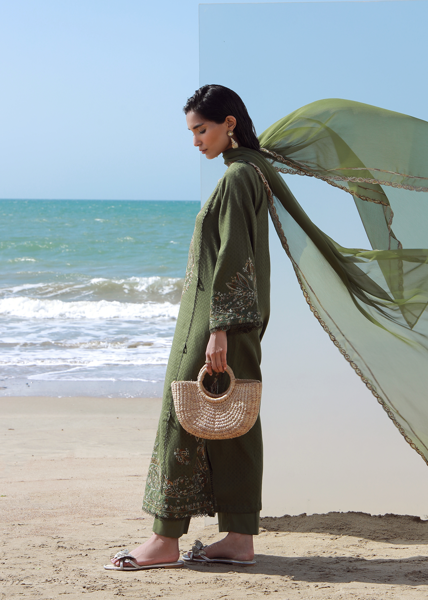 Olive Luxury Embroidered Suit