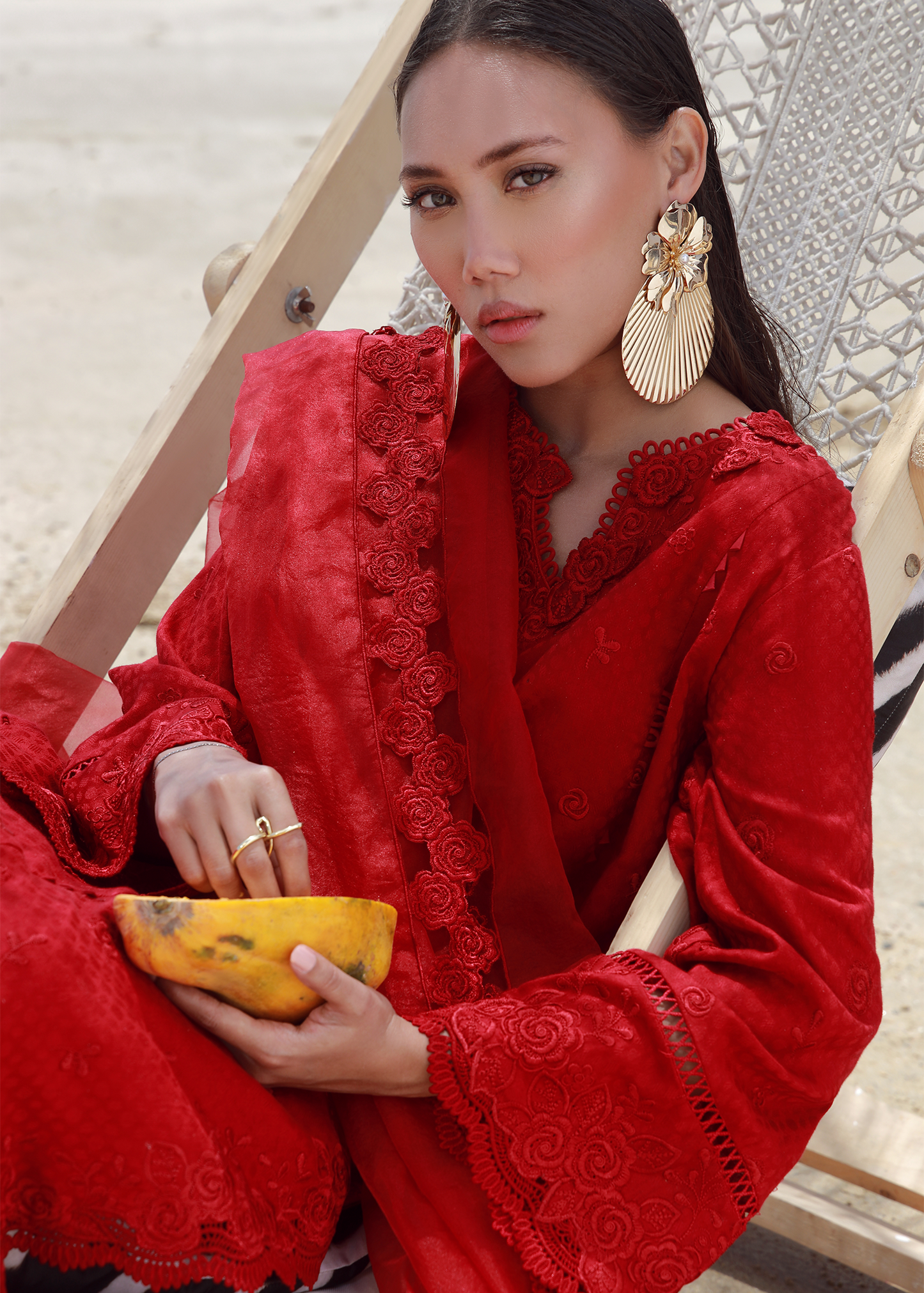 red embroidered lawn