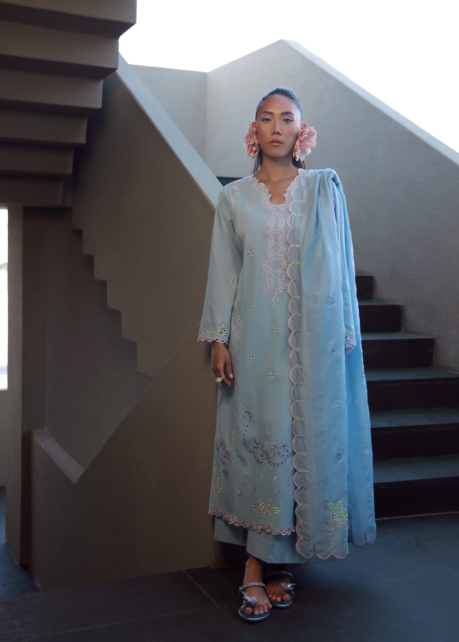 Ice Blue Luxury Embroidered Suit
