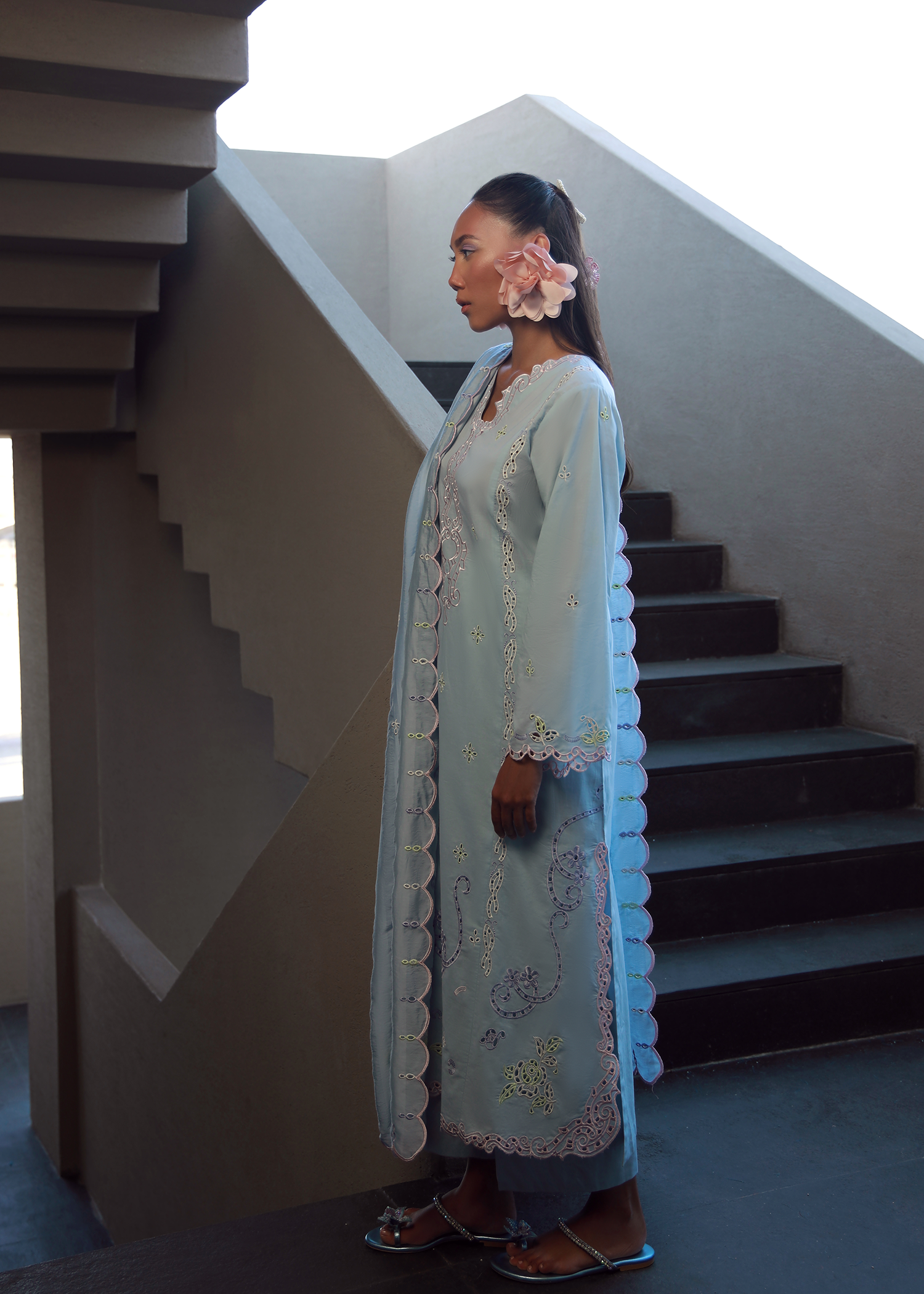 Ice Blue Luxury Embroidered Suit