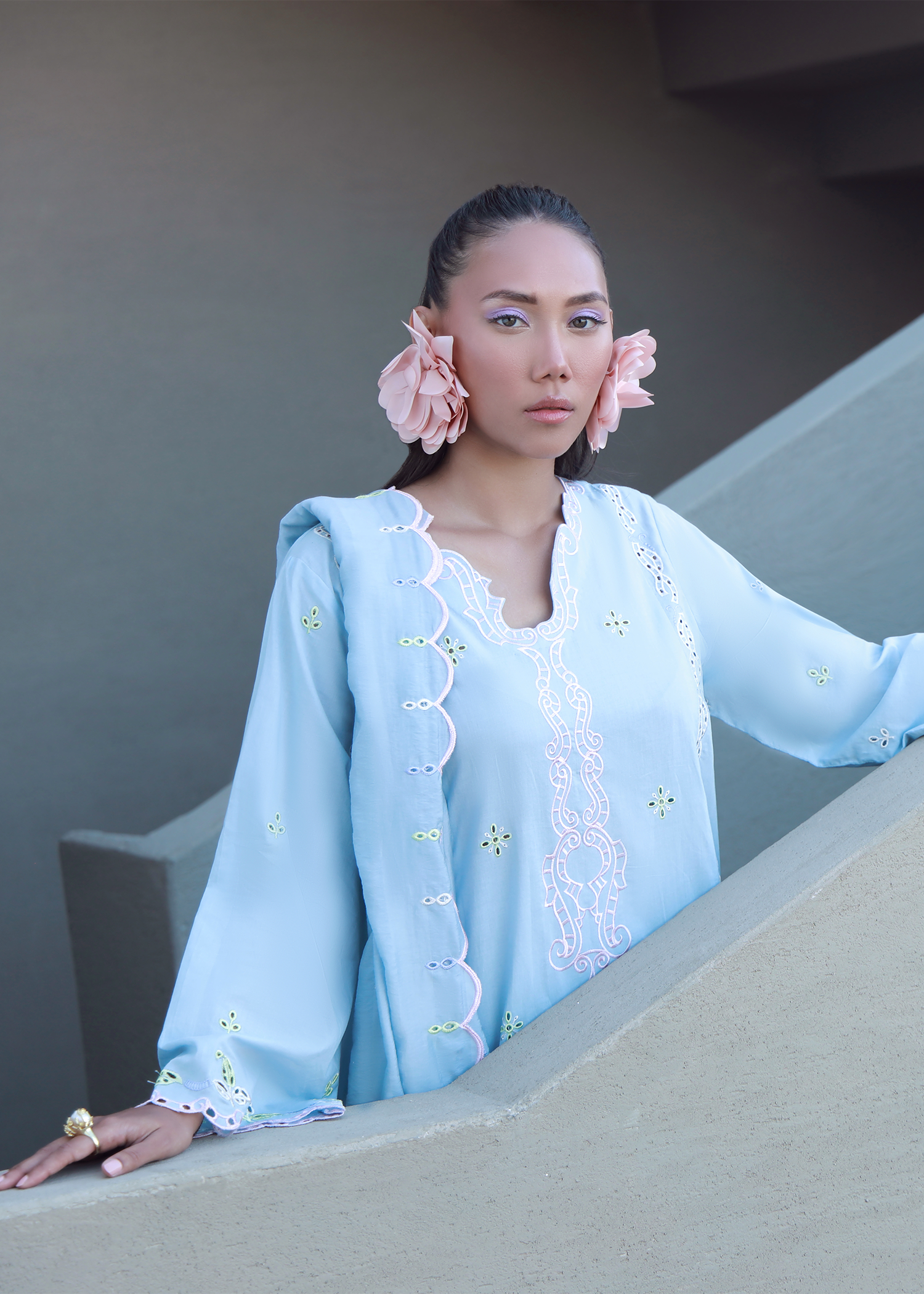 Ice Blue Luxury Embroidered Suit