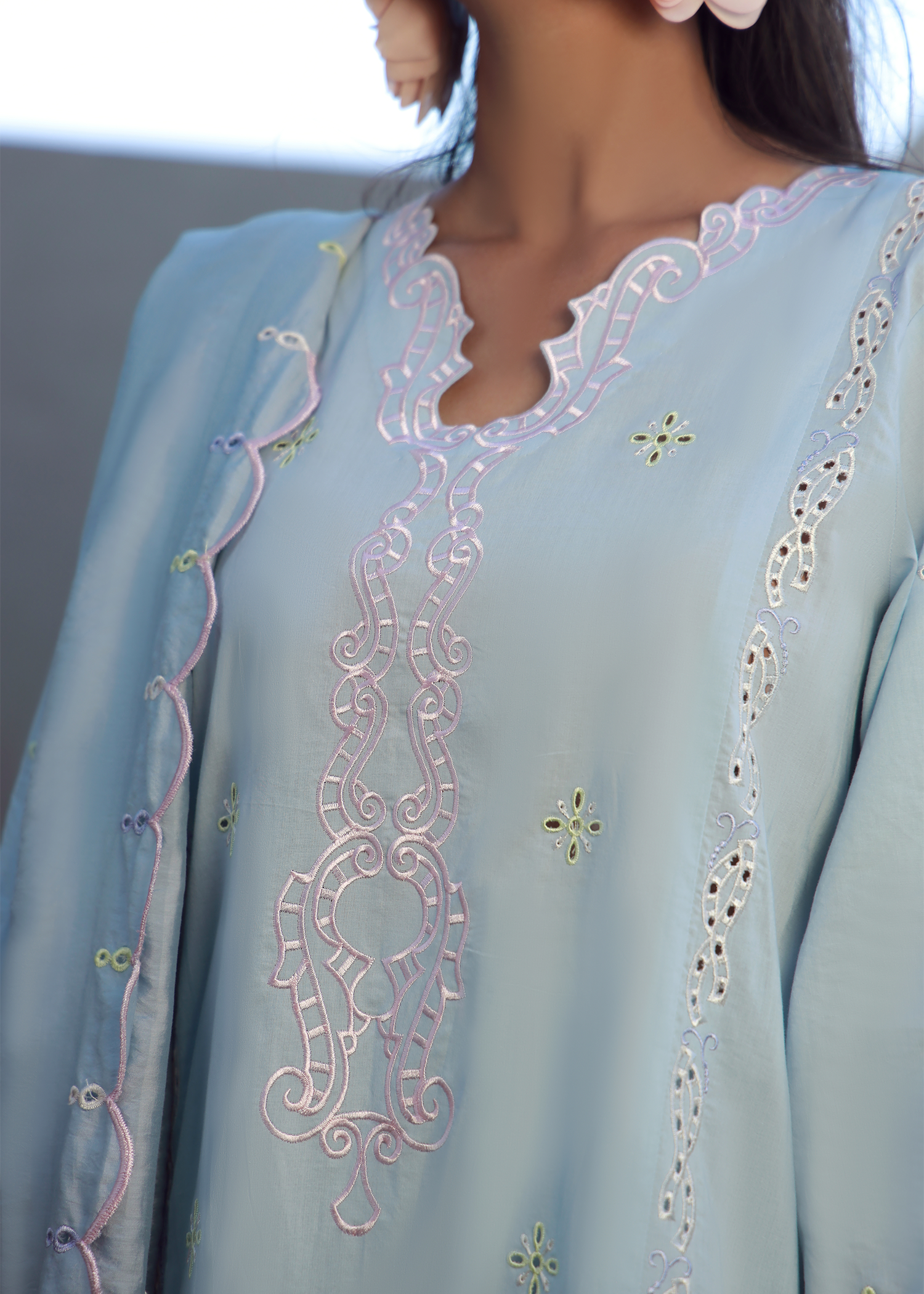 Ice Blue Luxury Embroidered Suit