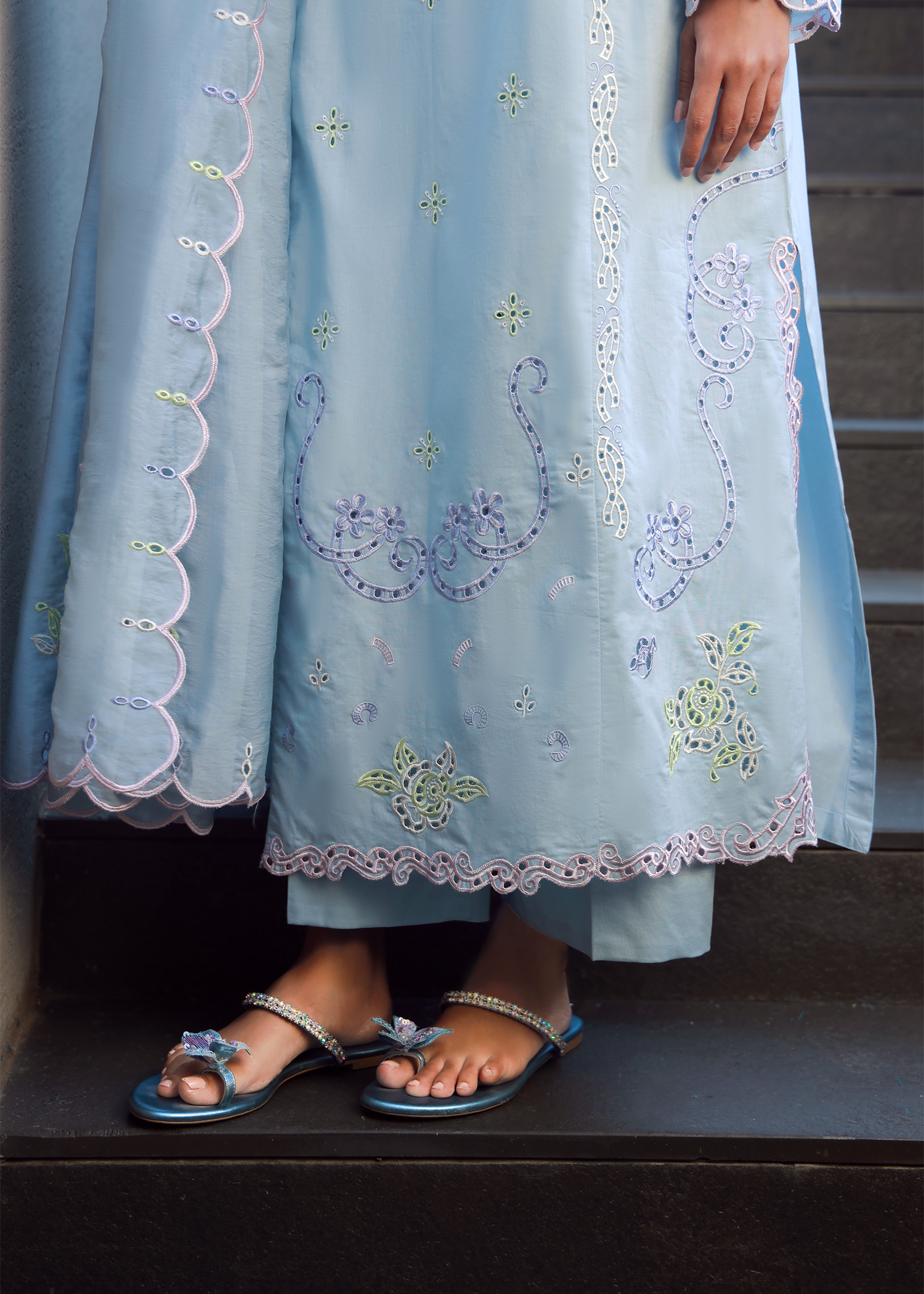 Ice Blue Luxury Embroidered Suit