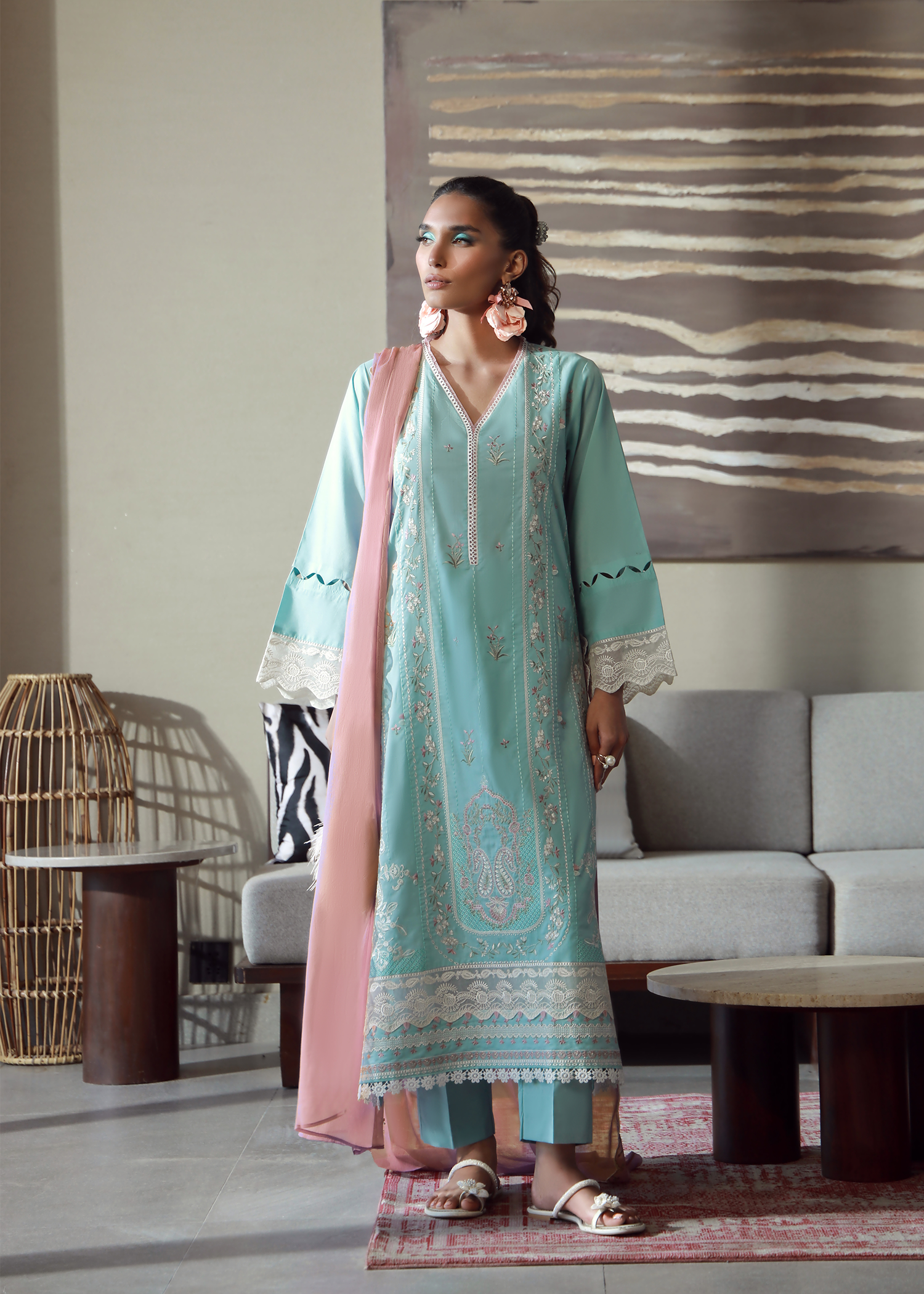 Aqua Blue Luxury Embroidered Suit