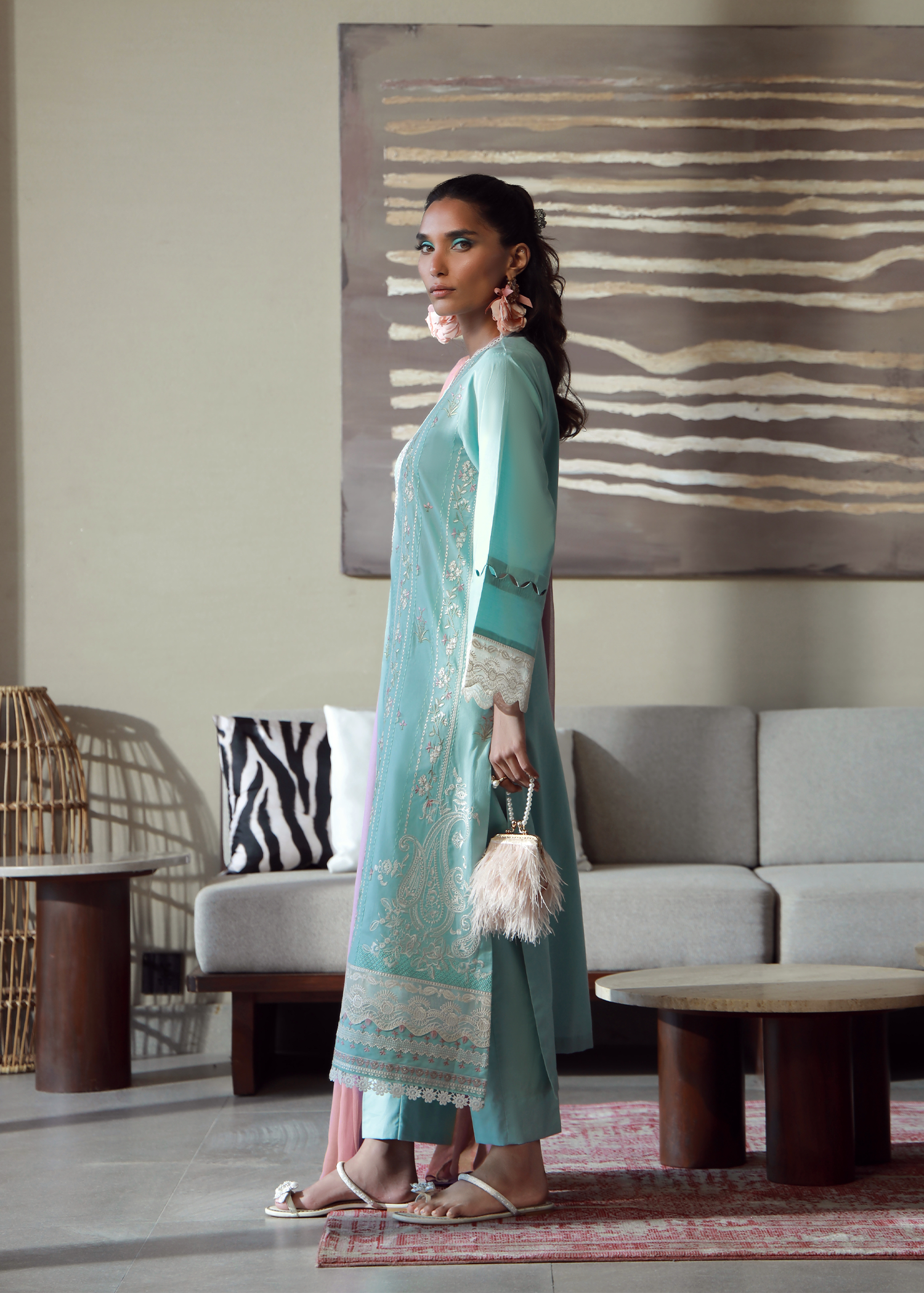 Aqua Blue Luxury Embroidered Suit