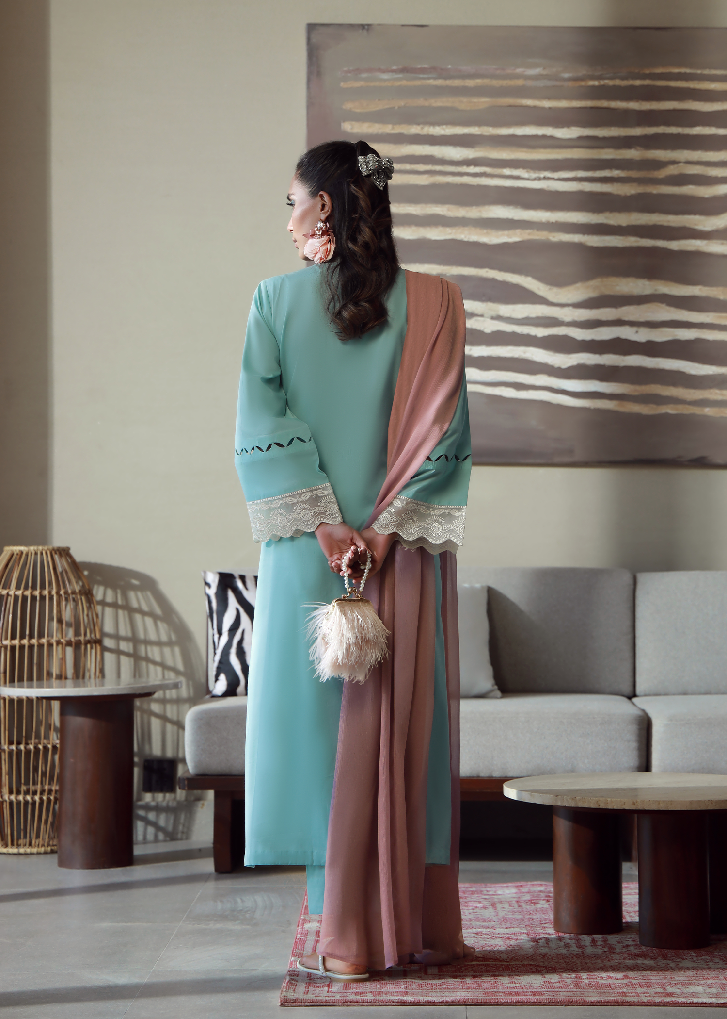 Aqua Blue Luxury Embroidered Suit