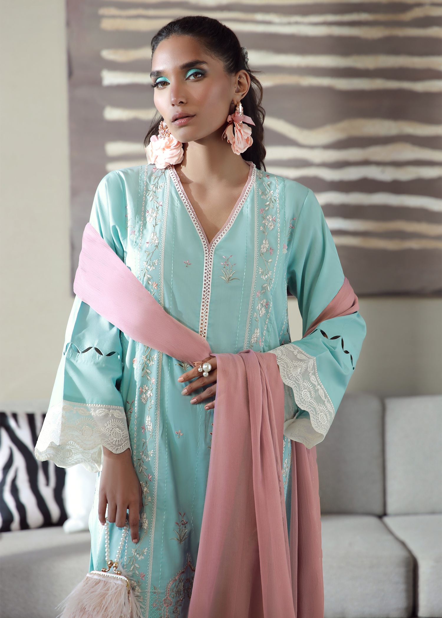 Aqua Blue Luxury Embroidered Suit