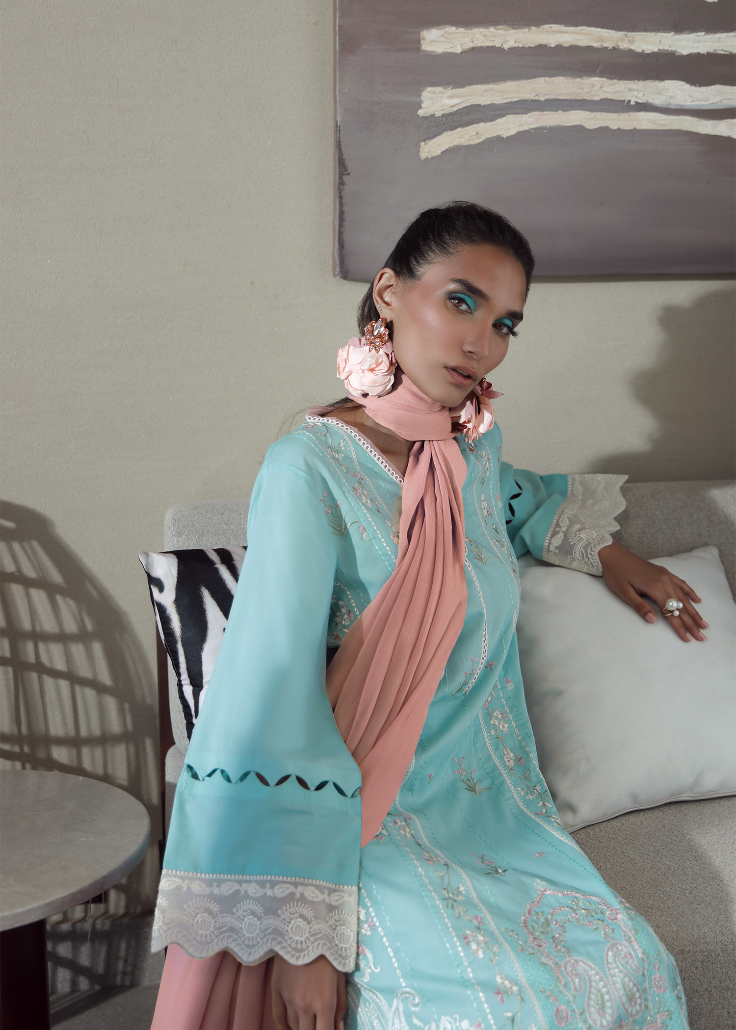 Aqua Blue Luxury Embroidered Suit