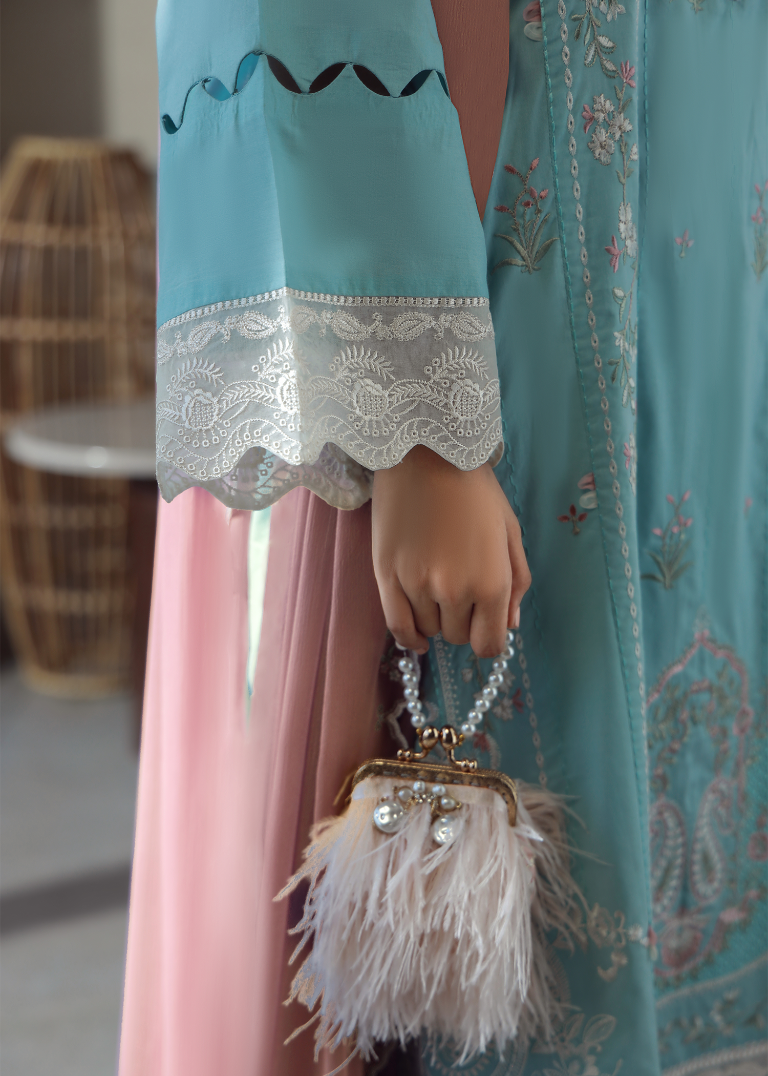 Aqua Blue Luxury Embroidered Suit