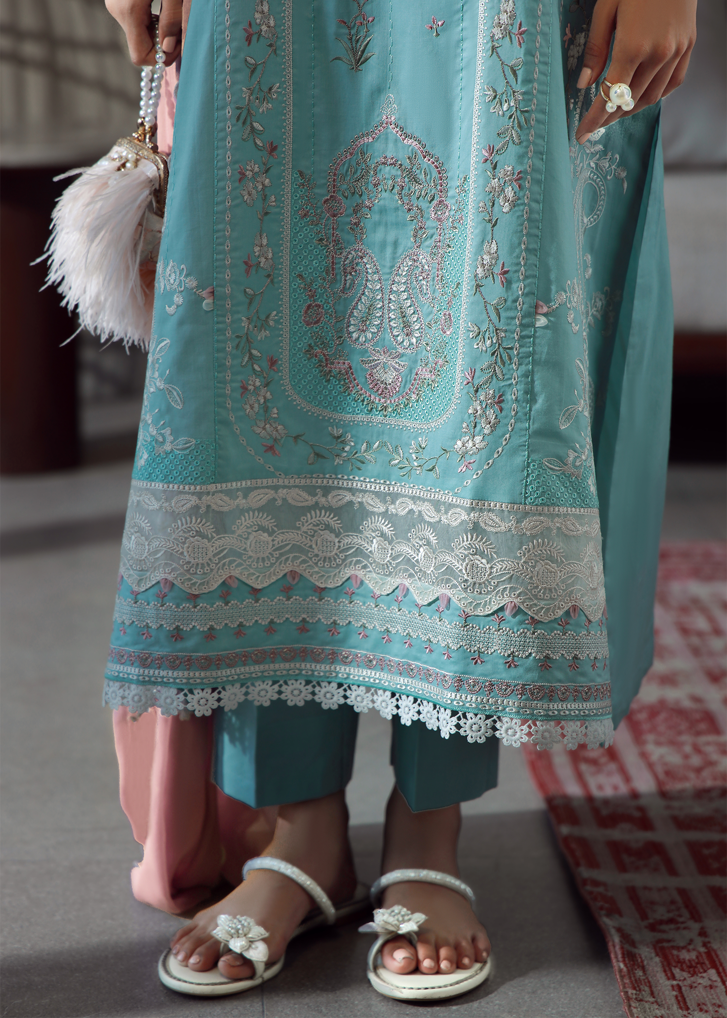 Aqua Blue Luxury Embroidered Suit