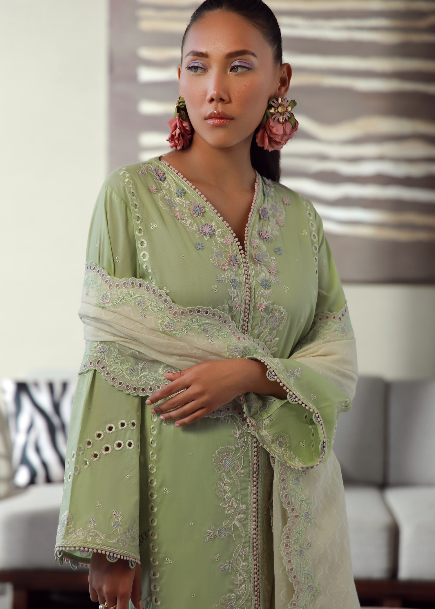 Mint Green Luxury Embroidered Suit