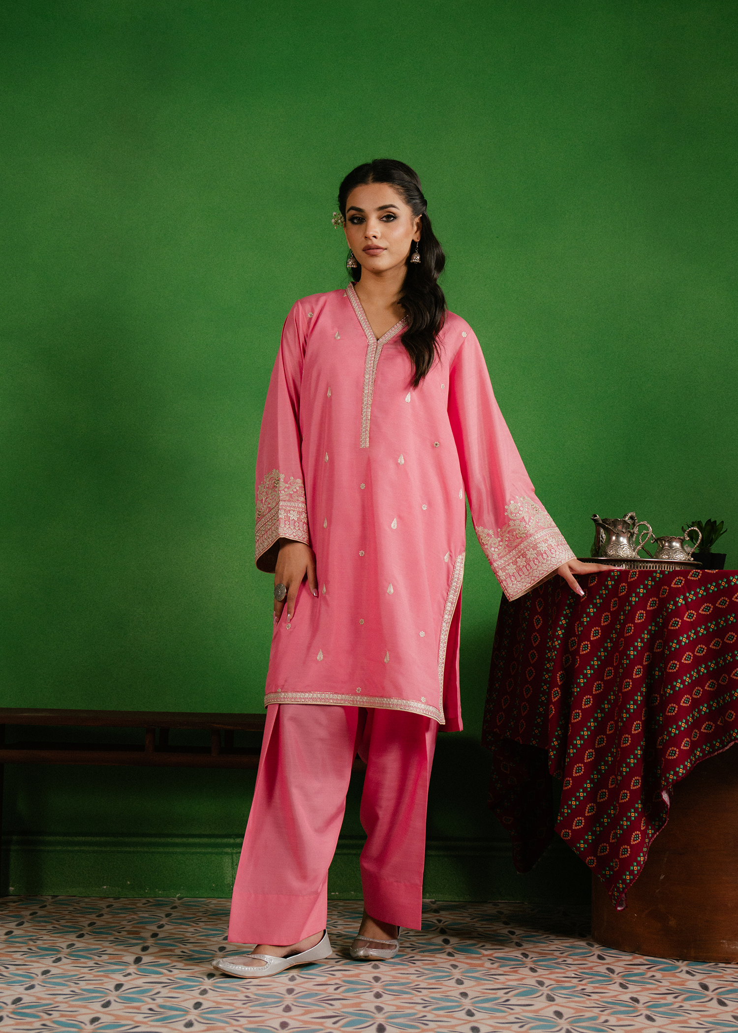 Flamingo pink Georgette Suit