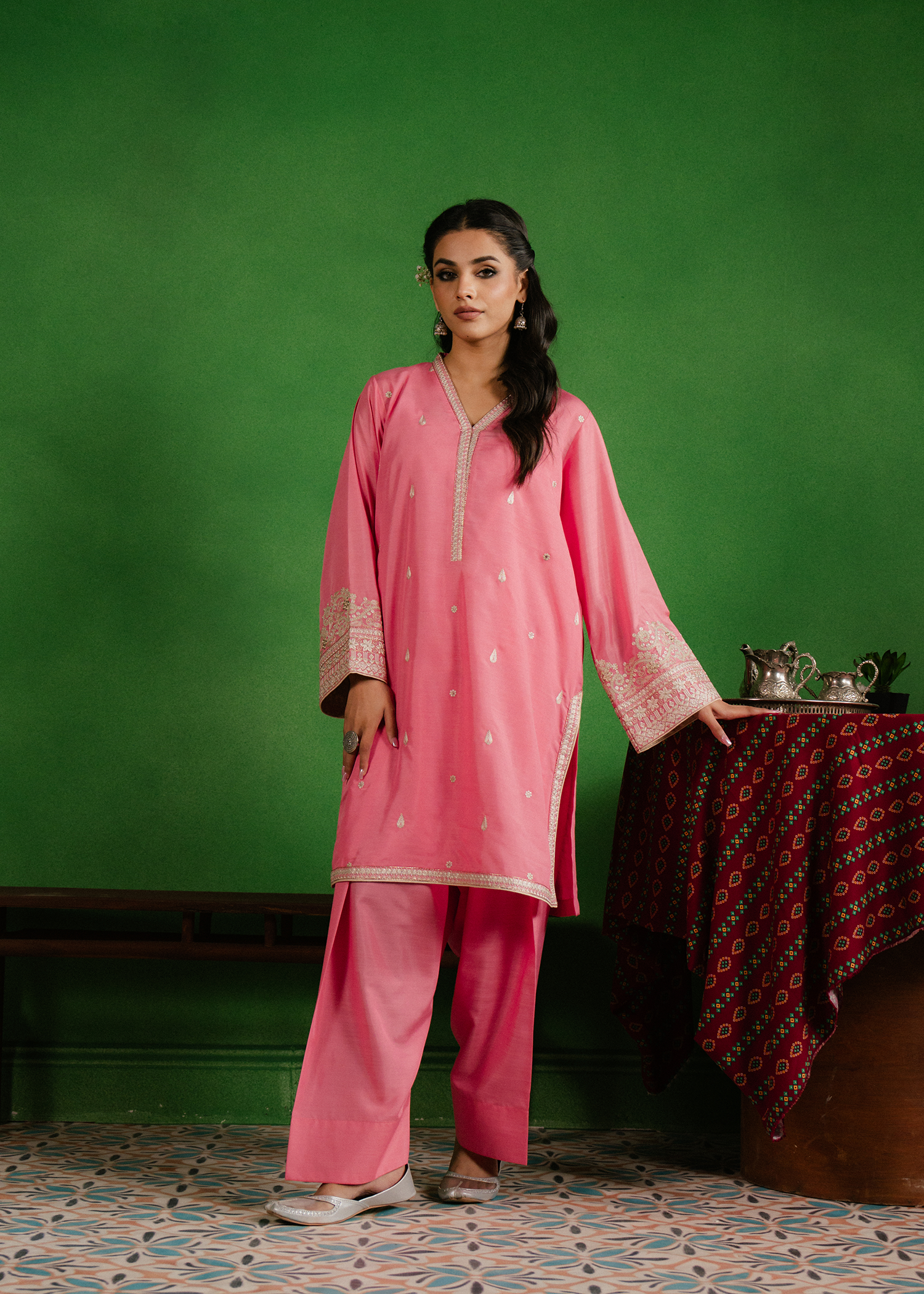 pink suit embroidery