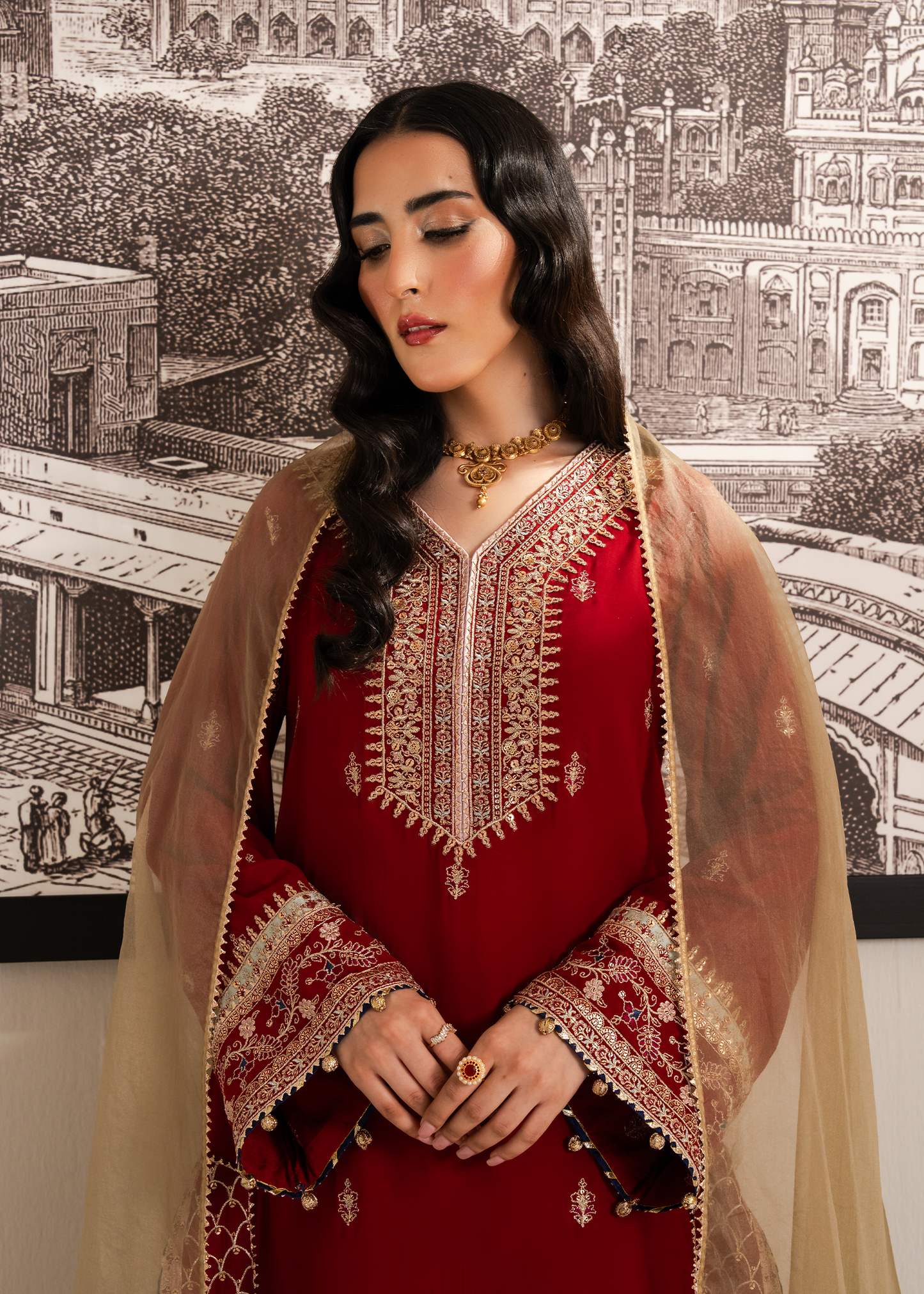 Red Muzlin Gharara Festive Pret
