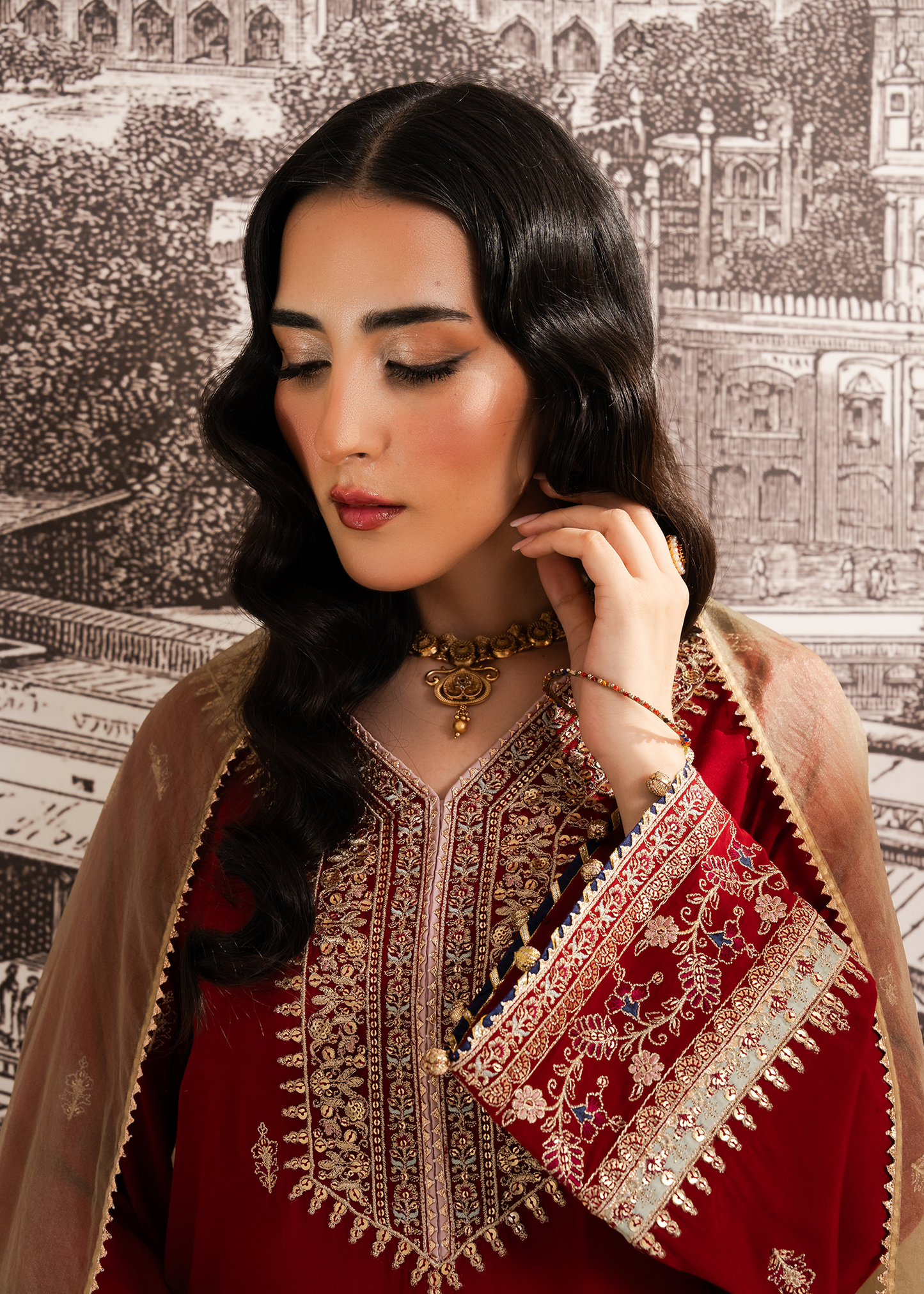 Red Muzlin Gharara Festive Pret