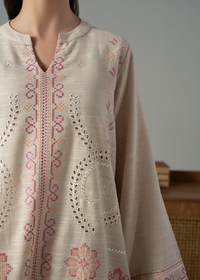 Embroidered Beige Khaddar Suit - Short