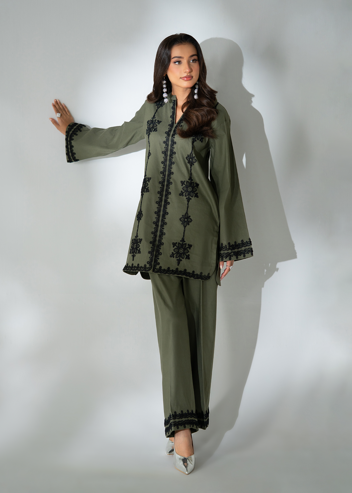 Olive Green Embroidered Co-ord set