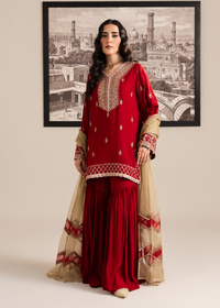 Red Muzlin Gharara Festive Pret