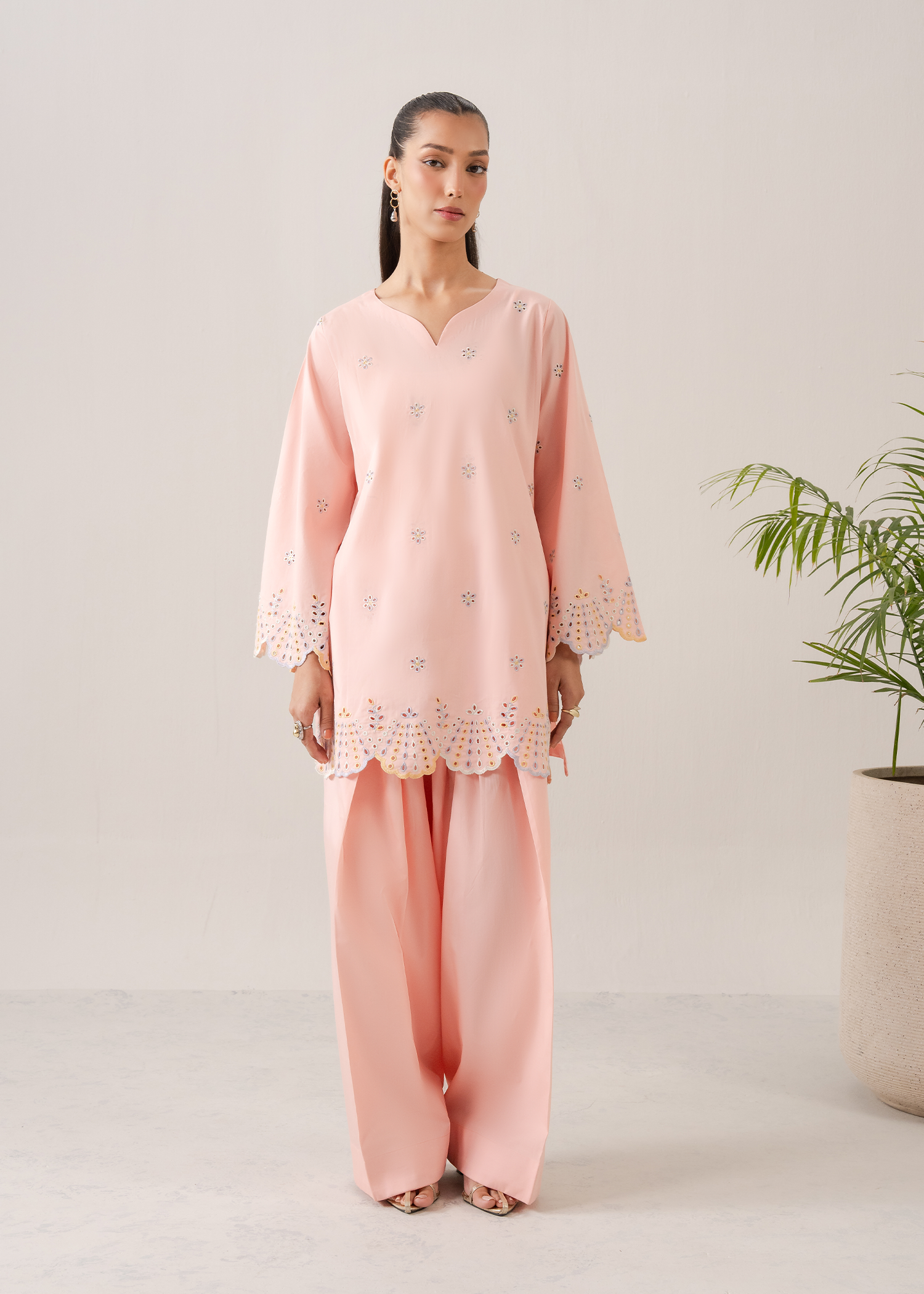 Peach Embroidered Farshi Shalwar Set
