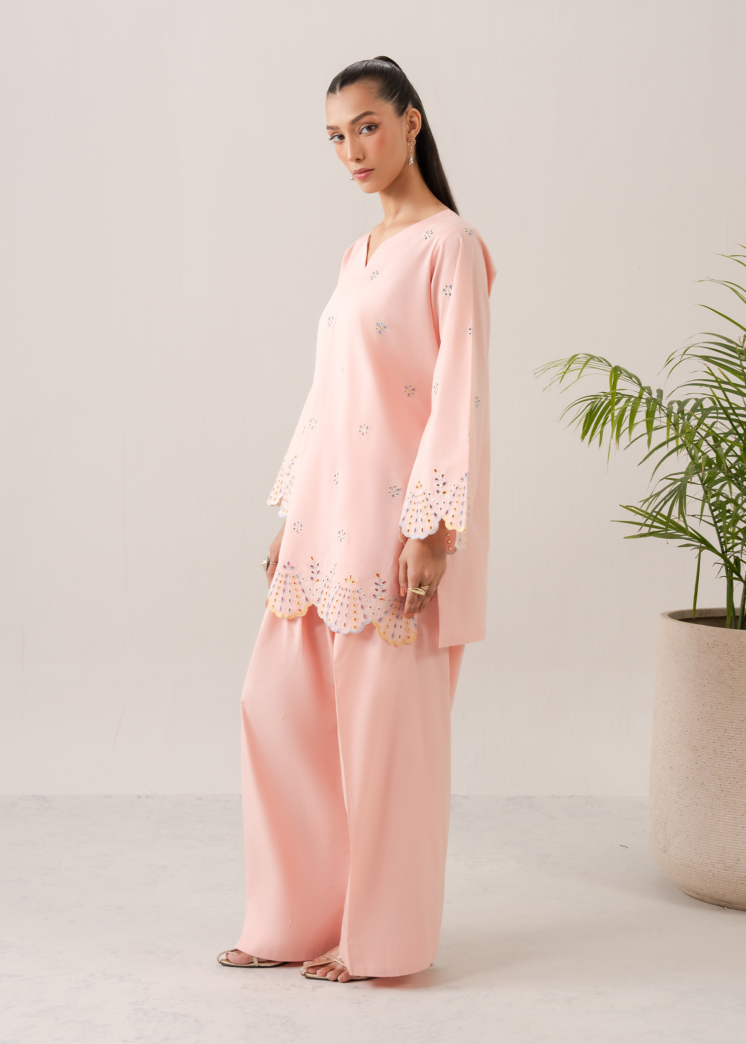 Peach Embroidered Farshi Shalwar Set
