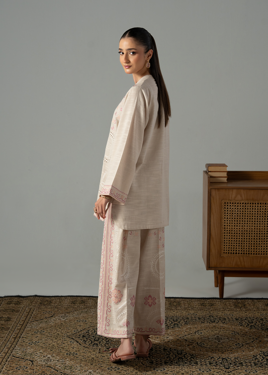 Embroidered Beige Khaddar Suit - Short