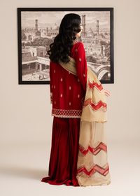 Red Muzlin Gharara Festive Pret