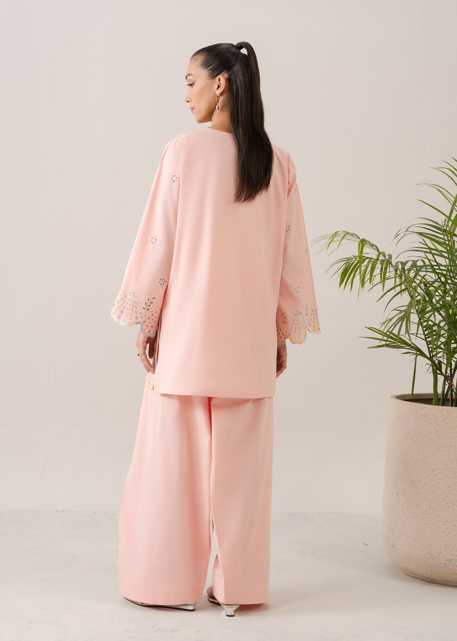 Peach Embroidered Farshi Shalwar Set