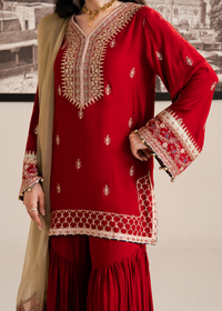 Red Muzlin Gharara Festive Pret