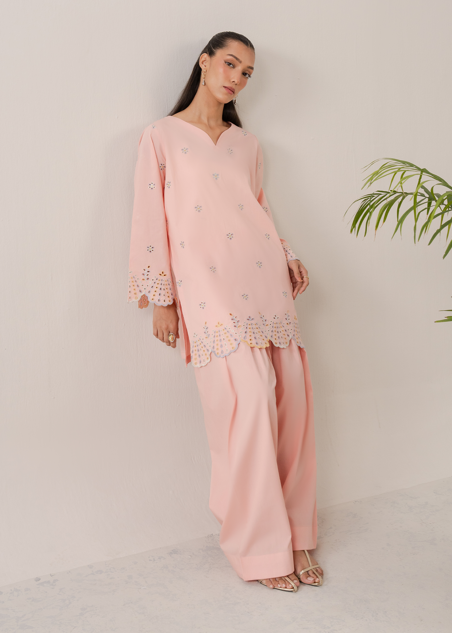 Peach Embroidered Farshi Shalwar Set