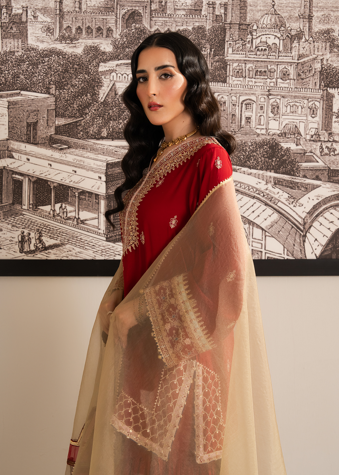 Red Muzlin Gharara Festive Pret