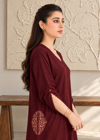Maroon Embroidered Karandi 2 PC Suit