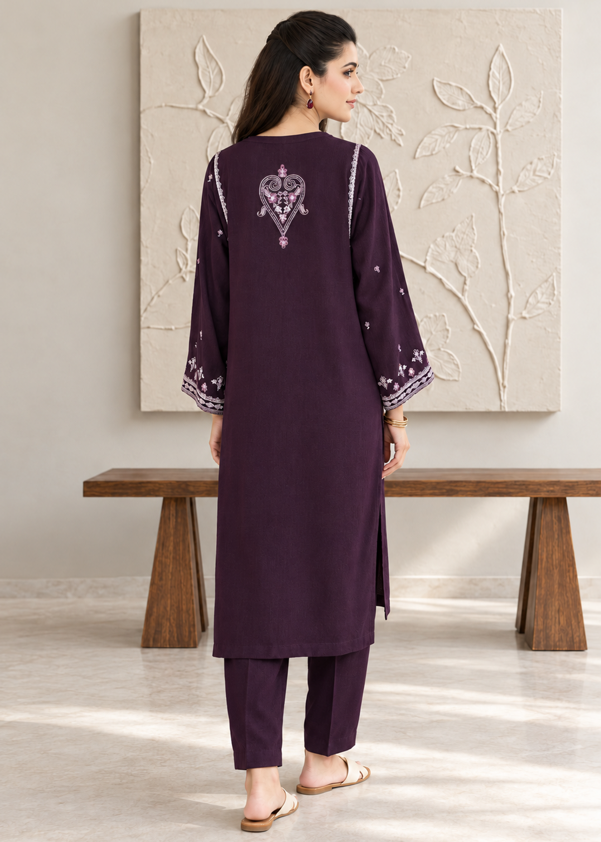 Purple Embroidered Karandi 2 PC Suit