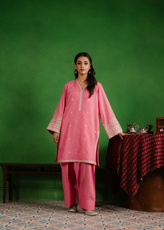 embroidery on pink suit