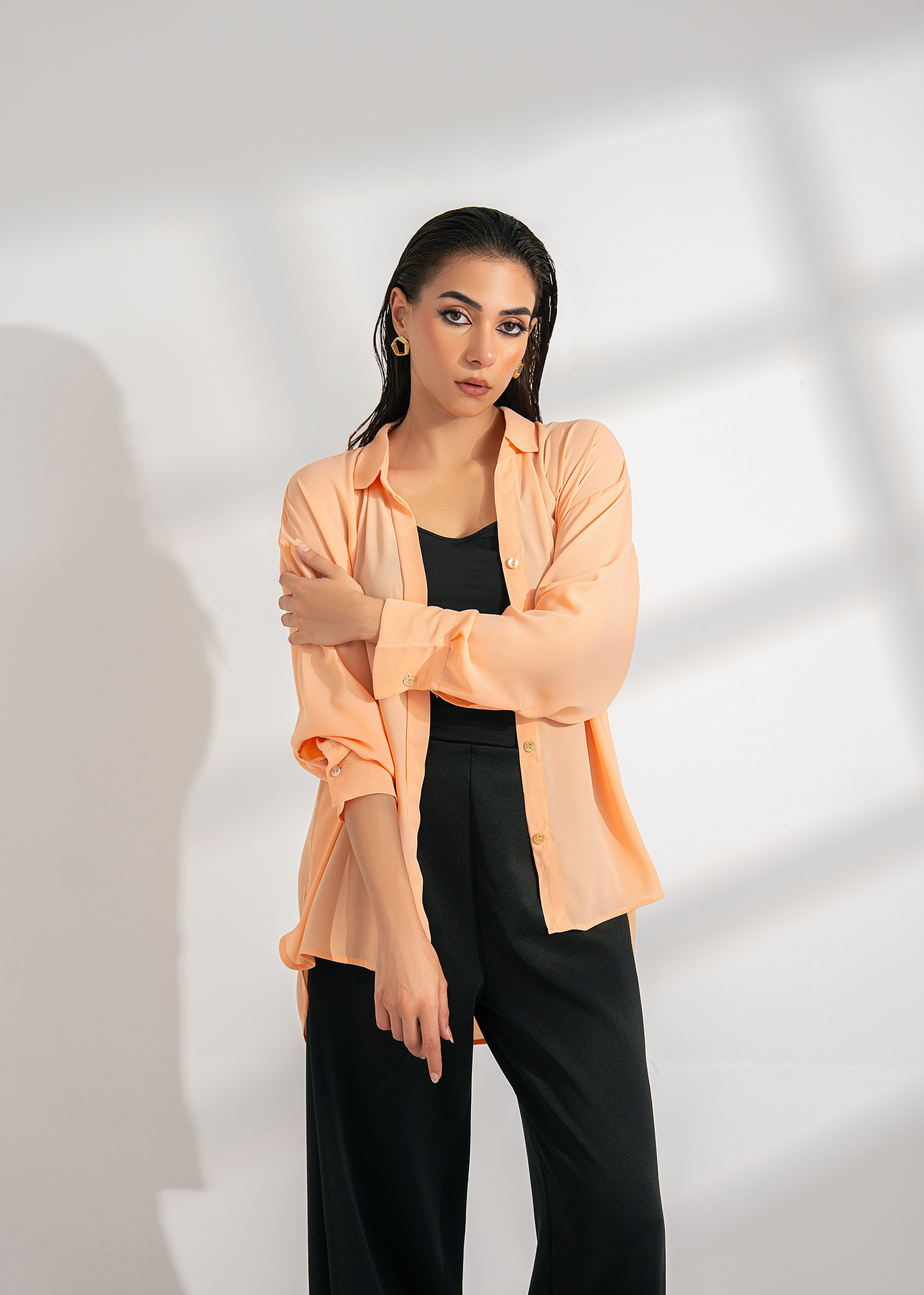 Peach Oversized Button Down