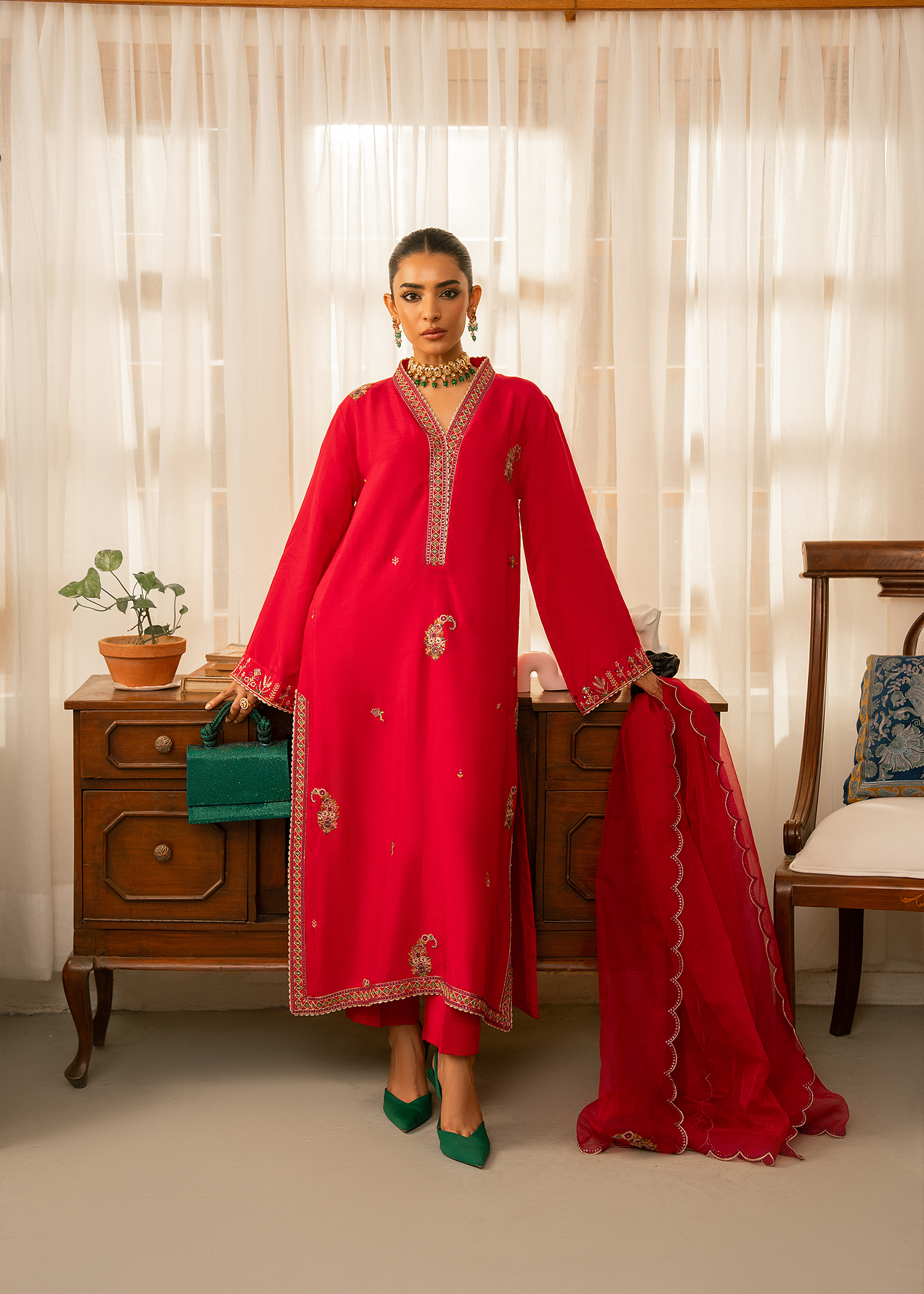 Hot Pink Raw Silk Suit