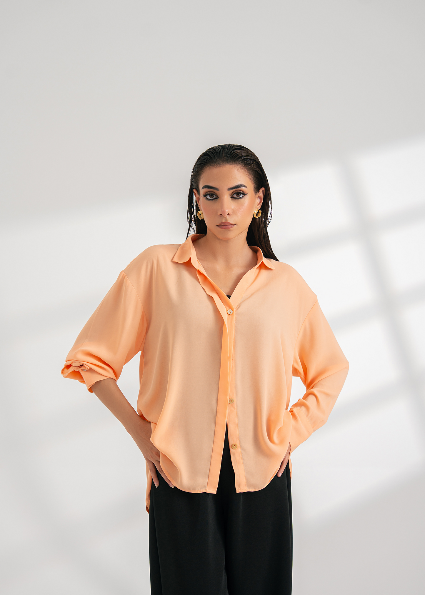 Peach Oversized Button Down