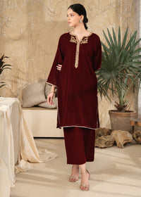 Maroon Velvet Embroidered Shirt