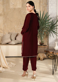 Maroon Velvet Embroidered Shirt