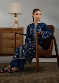 Embroidered Navy Blue Khaddar Suit